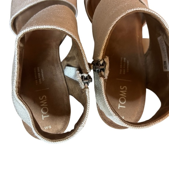 TOMS Women’s Block Heel Sandals – Cream Textured Open Toe 3” Chunky Heel - Picture 4 of 12